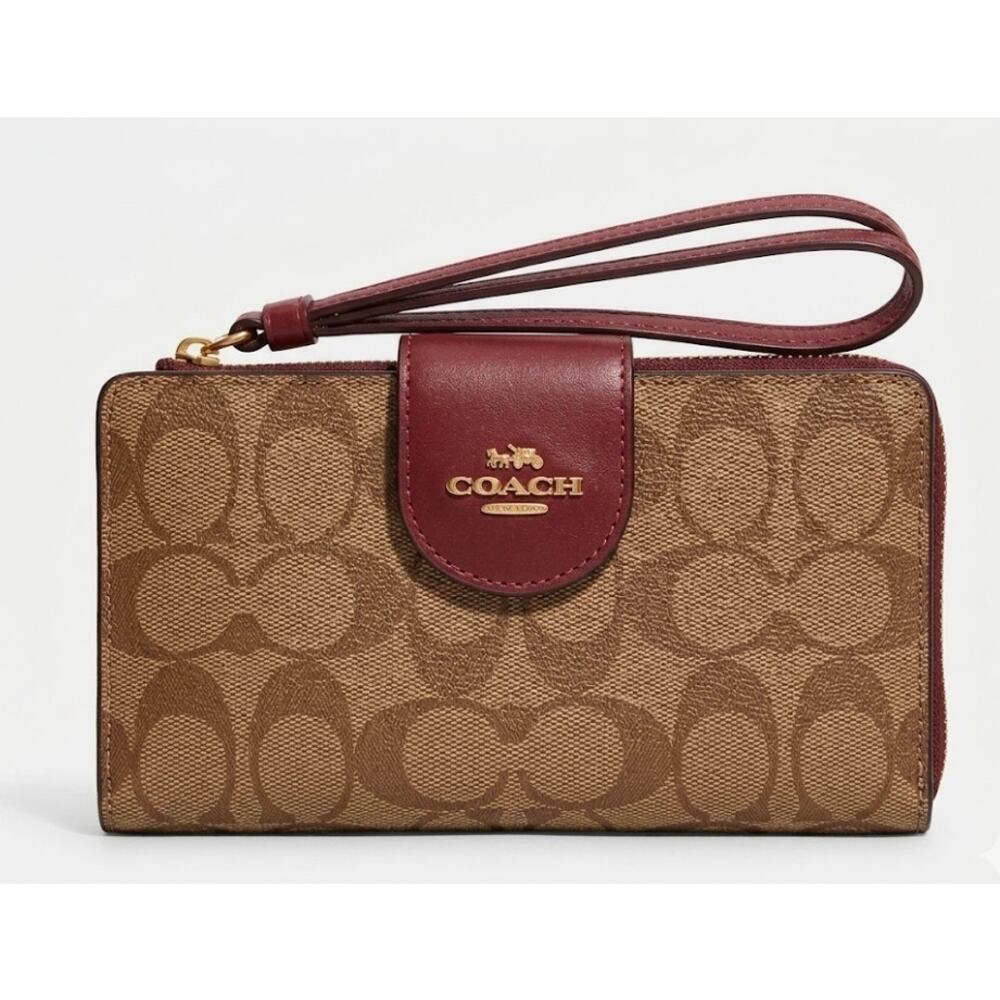 Coach Tech Phone Wallet In Colorblock Signature Canvas Im/Khaki/Cherry C2874